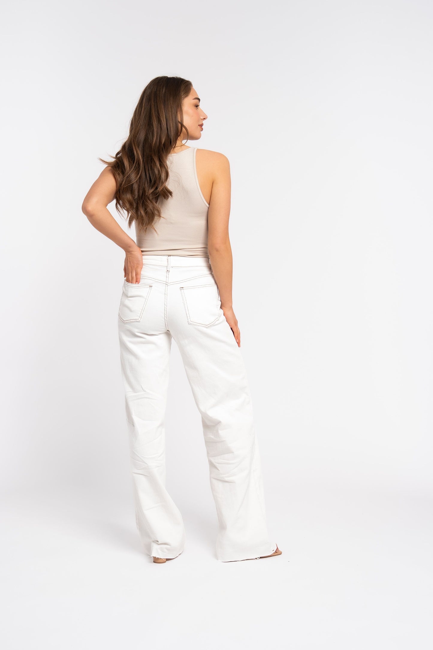 LOD of Love - Extra Tall Wide Leg Jeans White Brown Stitch – Inseam 90 cm