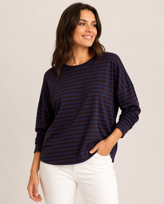 LOD of Love – Gestreepte Top Donkerblauw Bruin