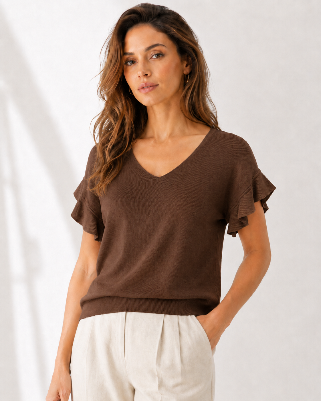 LOD of Love – Top Noa mit Rüschenärmeln Choco
