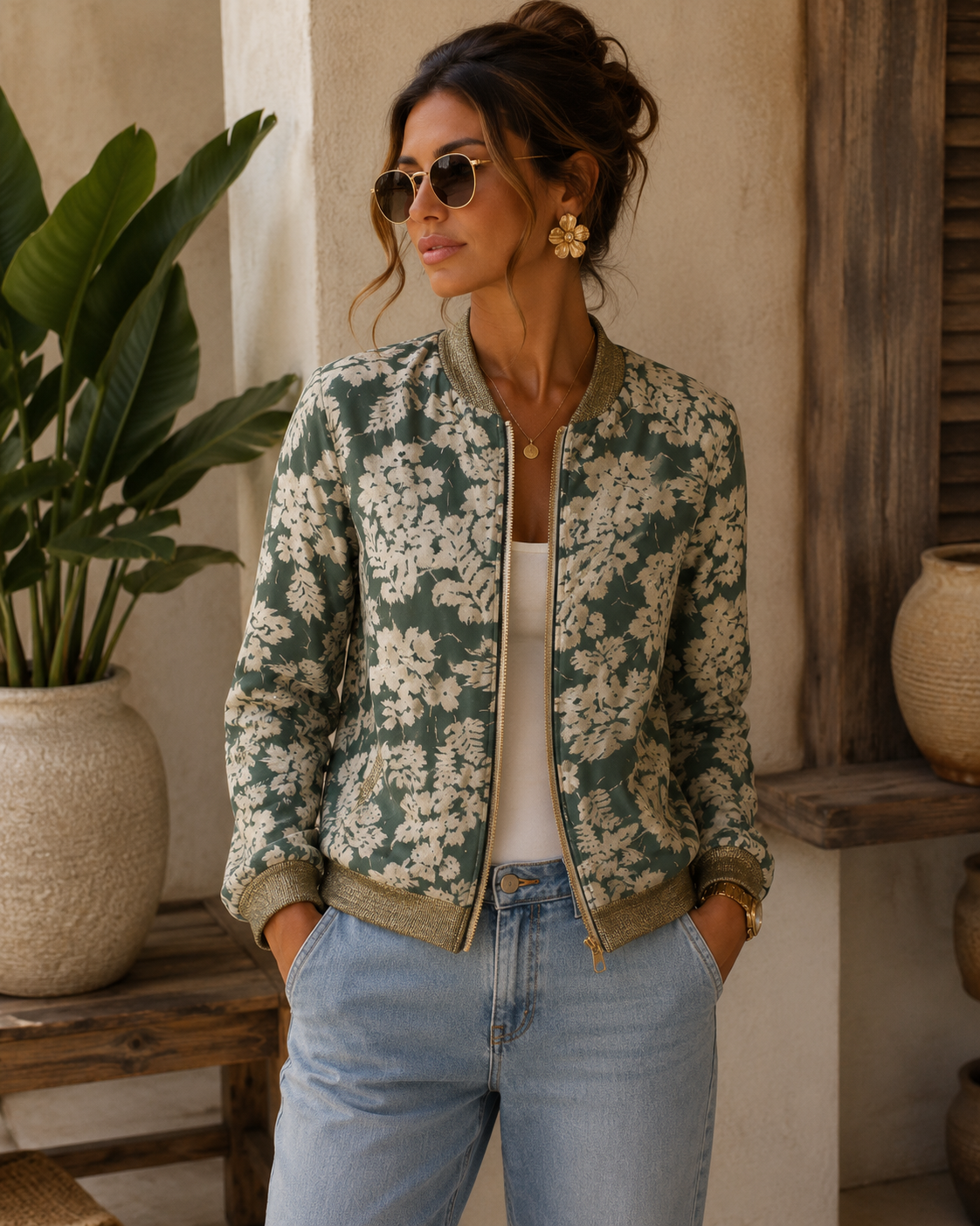 LOD of Love – Groen Bomberjack met Bladprint en Gouden Details