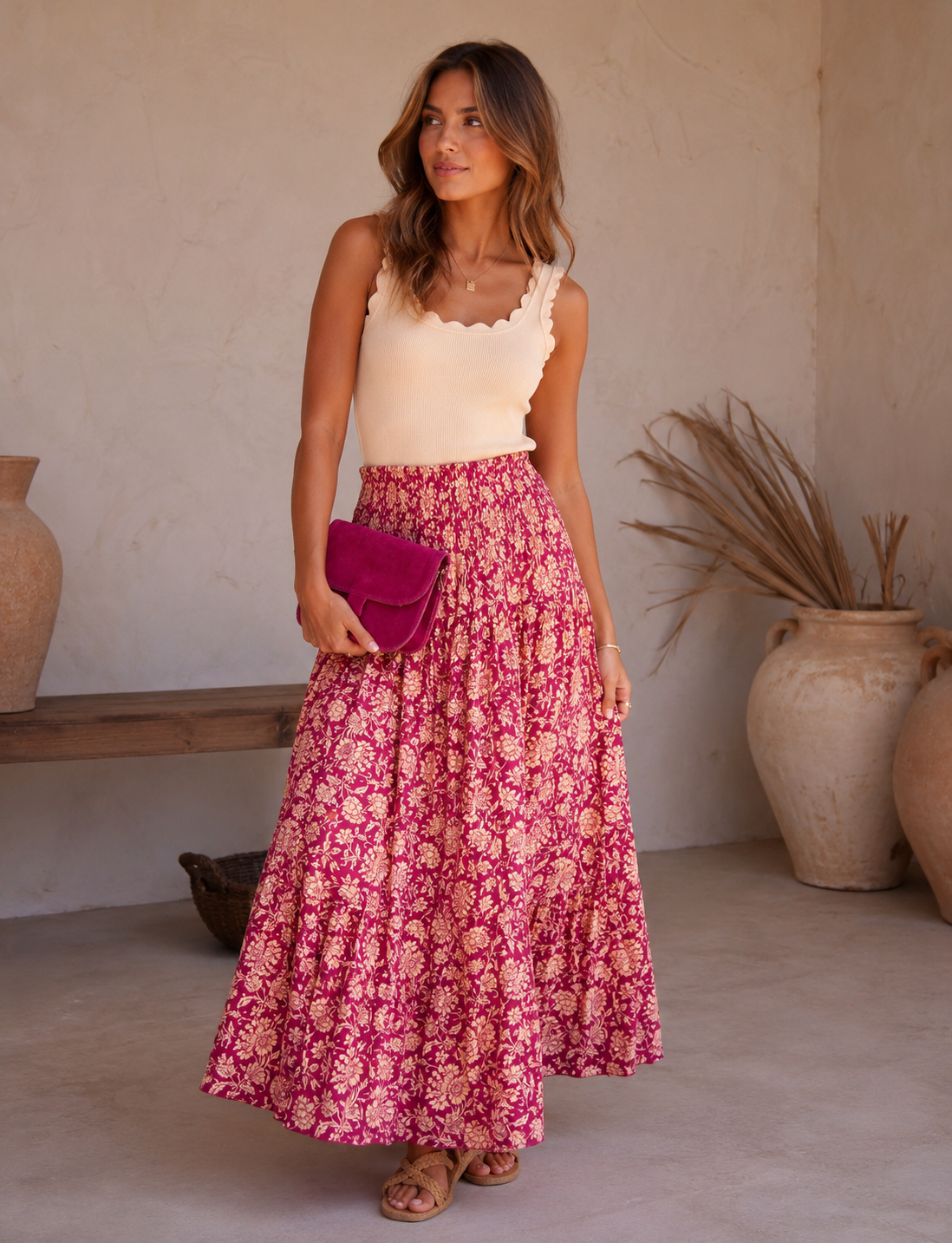 LOD of Love – Ibiza Maxi Rok Framboosrood met Bloemenprint