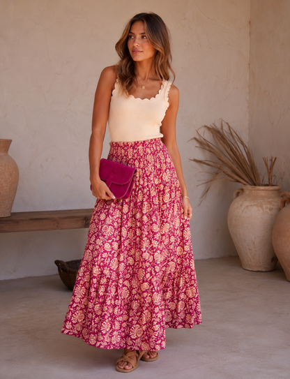 LOD of Love – Ibiza Maxi Rok Framboosrood met Bloemenprint