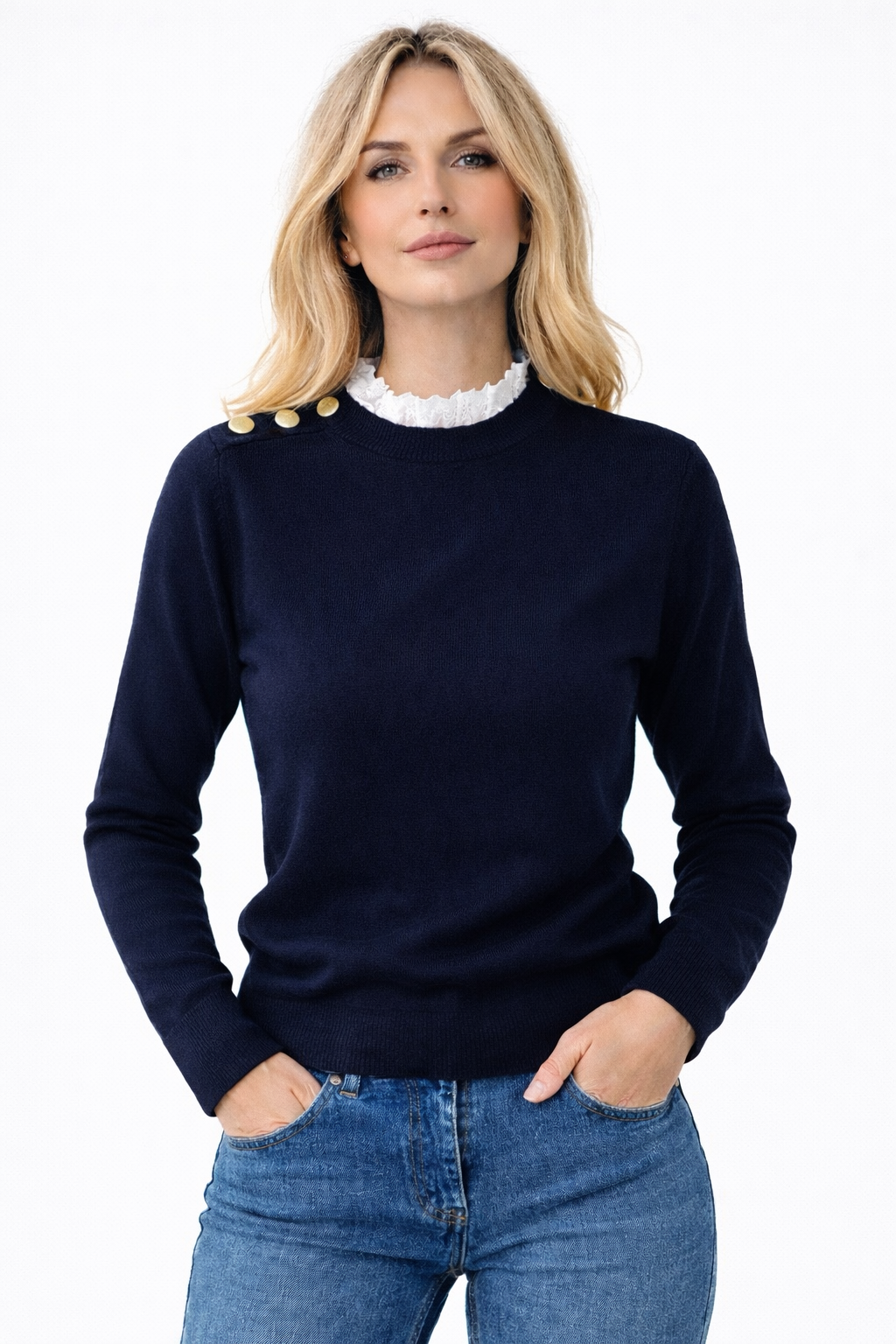 LOD Of Love - Marine Knit met Kantkraag en Gouden Knopen