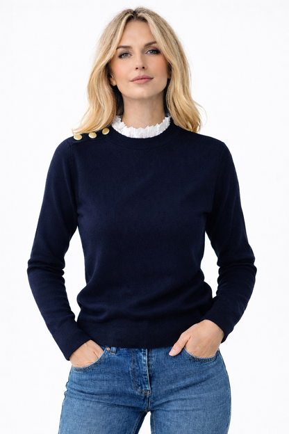 LOD Of Love - Marine Knit met Kantkraag en Gouden Knopen