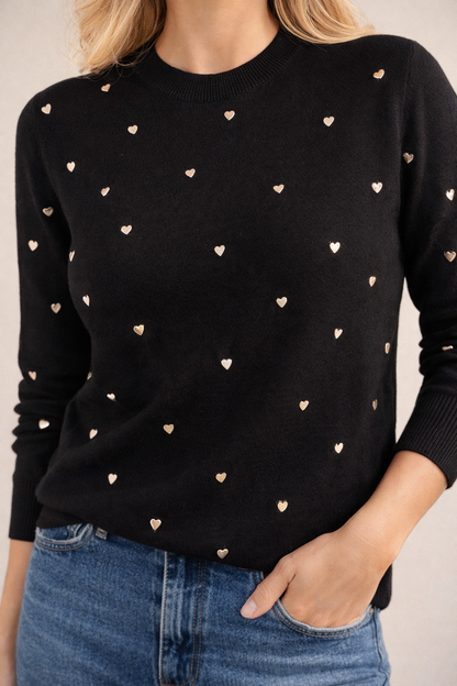 LOD Of Love - Striped Sweater Beige Brown With Embroidered Flower Sleeve