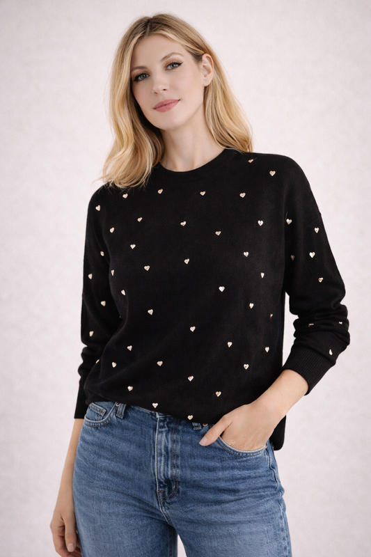 LOD Of Love - Striped Sweater Beige Brown With Embroidered Flower Sleeve