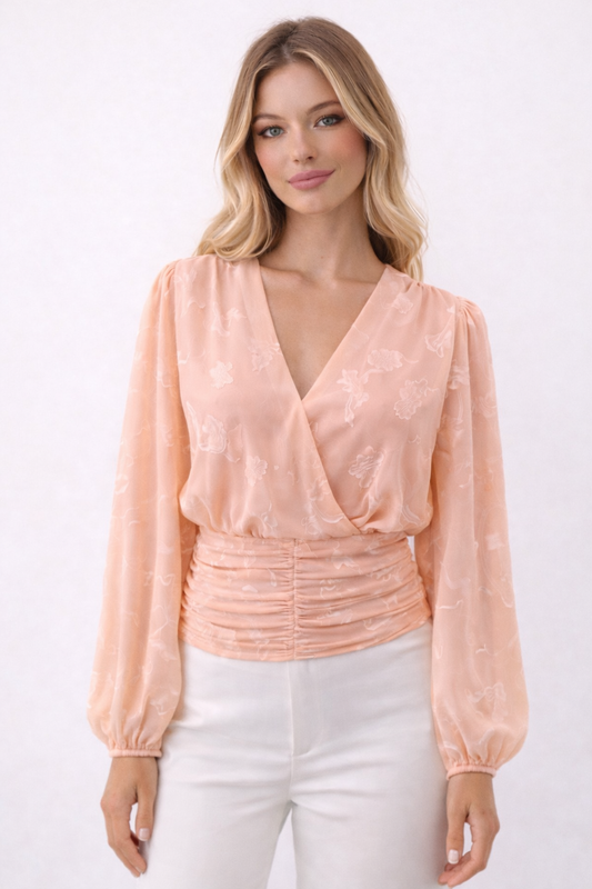 LOD of Love – Emma Wrap Top met Pofmouw Soft Peach