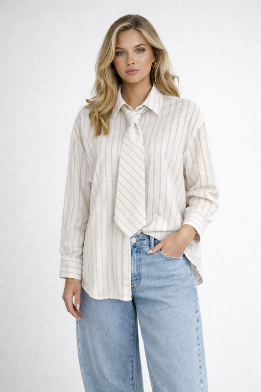 LOD of Love – Gestreepte blouse met Tie Off White