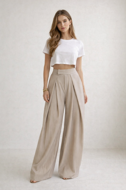 LOD of Love – Wide Pantalon Gestreept Taupe