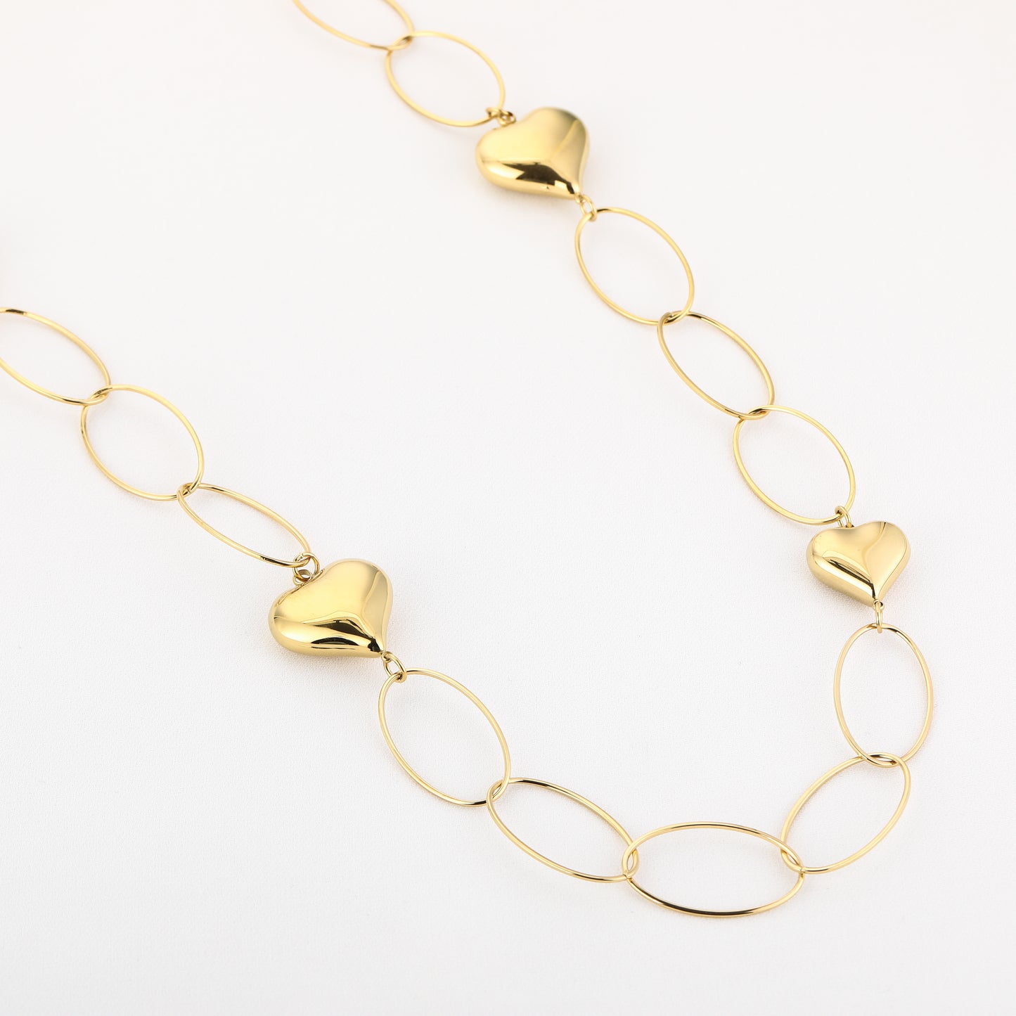 LOD of Love – Goudkleurige Ketting met Grove Schakels & Hartbedels (85 cm)