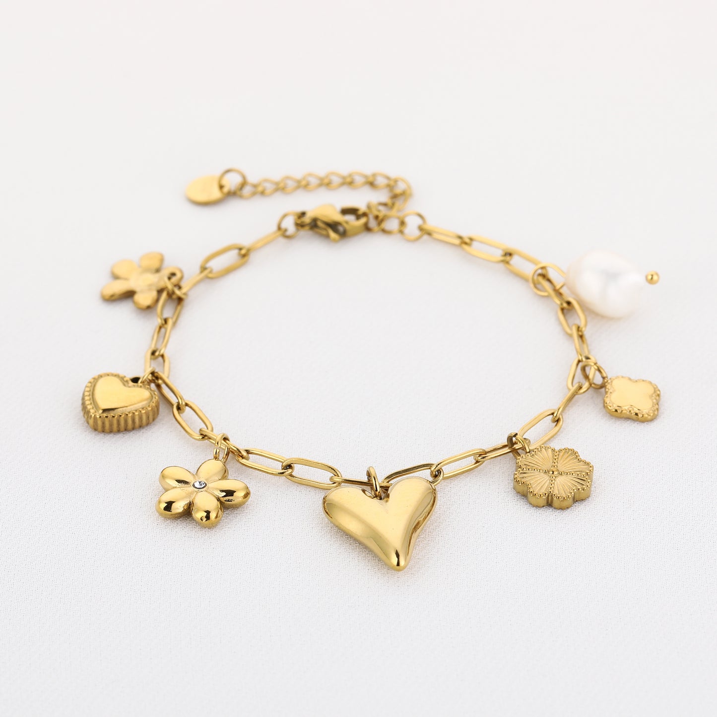 LOD of Love – Armband Zonnesteen & Parel met Gouden Schakel