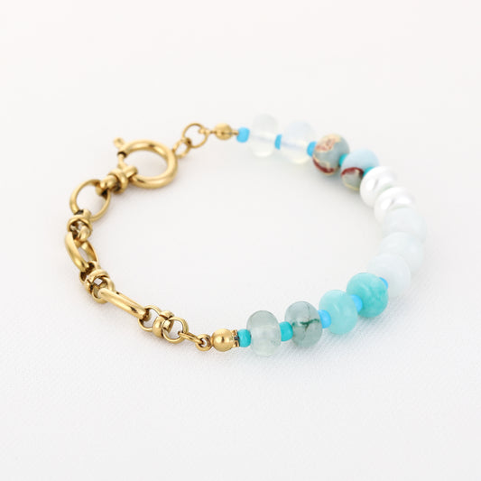 LOD of Love – Armband Zonnesteen & Parel met Gouden Schakel Blue