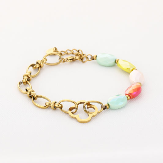 LOD of Love – Armband Zonnesteen & Parel met Gouden Schakel Rainbow
