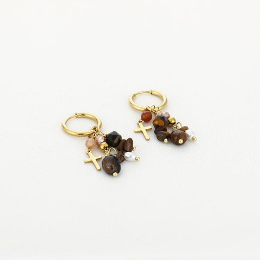 LOD of Love – Oorbellen Tiger Eye met Bedels