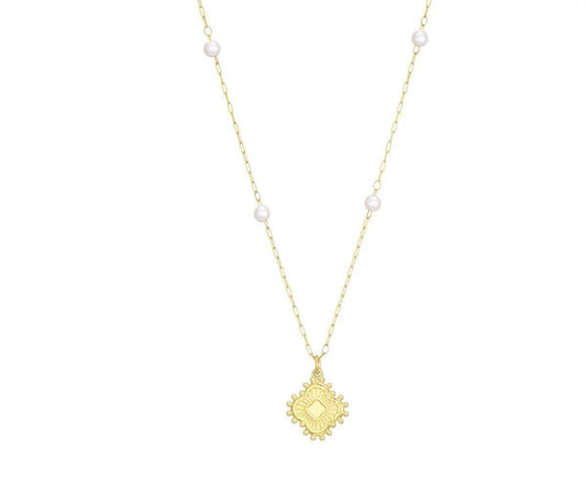 LOD of Love Gouden Ketting met Parelaccenten en Gedetailleerde Hanger