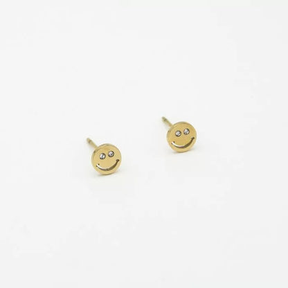 LOD of Love Gouden Smiley Oorknopjes met Kristallen Ogen
