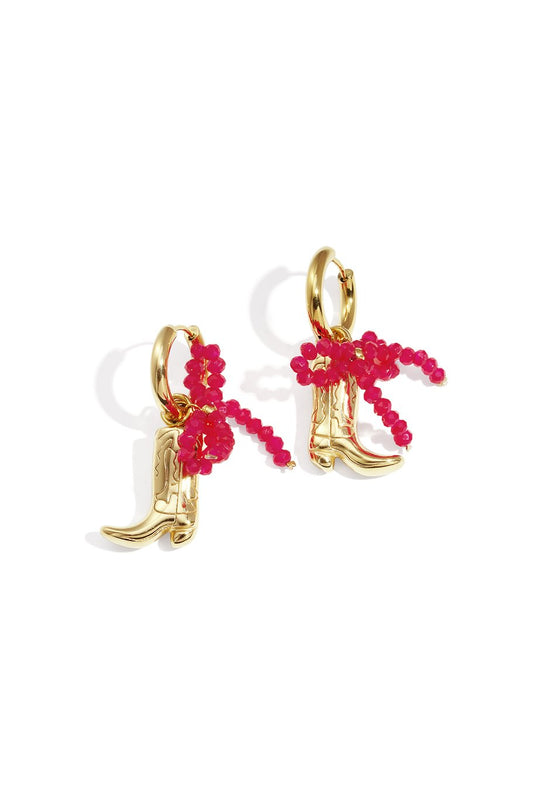 LOD of Love – Cowgirl Boots Oorbellen met Roze Kralen