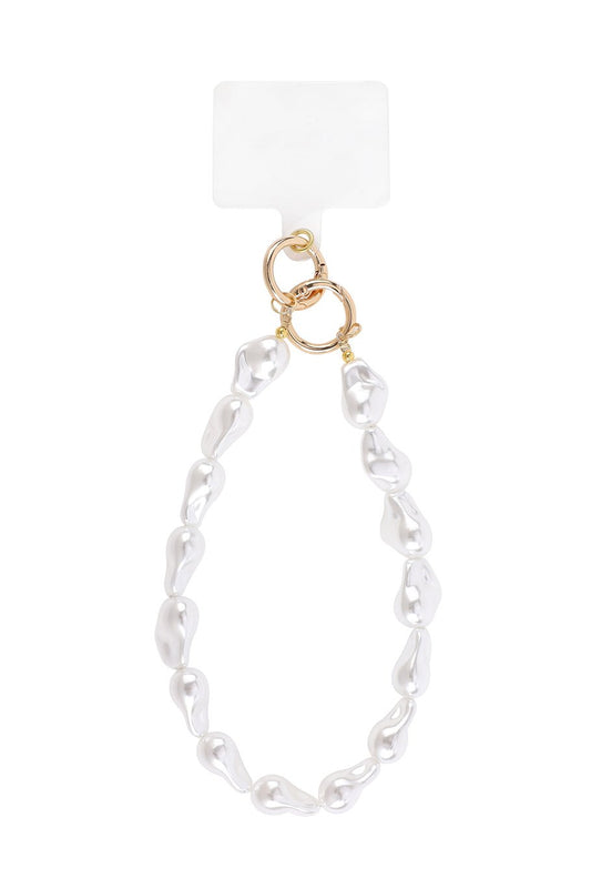 LOD of Love – Telefoonkoord met Witte Parel Kralen en Gouden Details